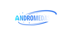 Andromeda Casino logo with a blue curved swoosh around the text